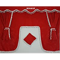 Los mejores  - Juego de 5 cortinas rojas con borlas blancas- tamaño universal- todos los modelos de camionetas- accesorios de cabina…